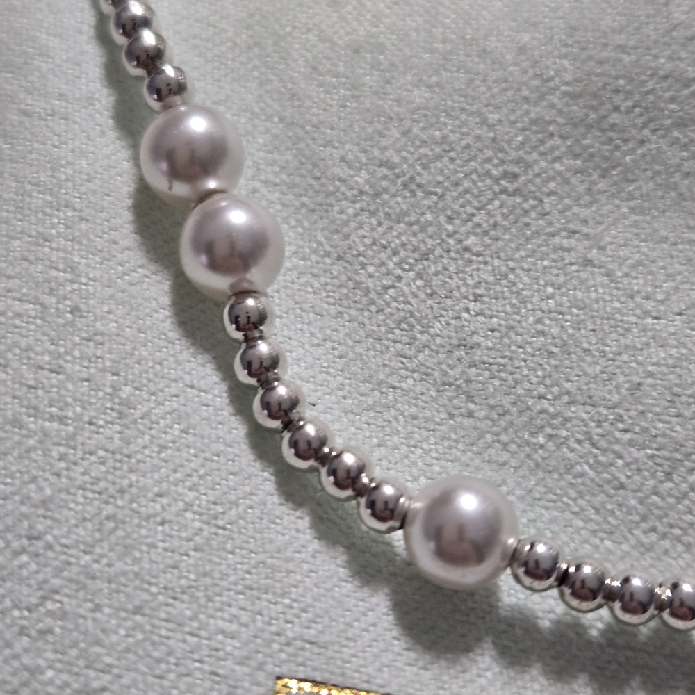 Newton Silver-Tone Beaded Bracelet with White Pearls - Picture 2 of 4